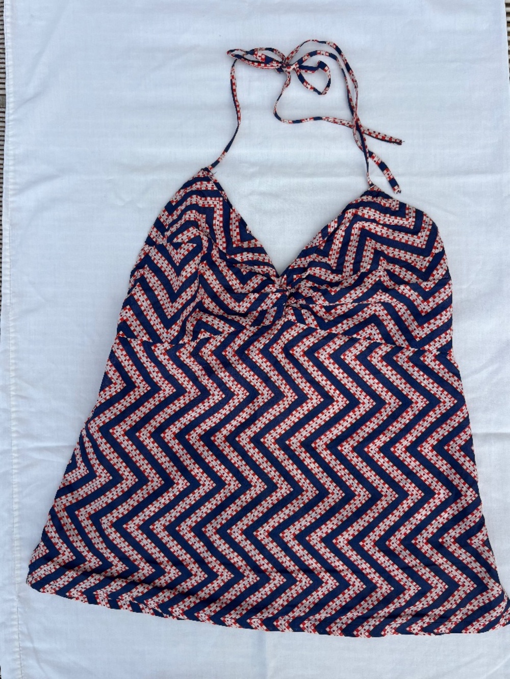 Y2K Vintage Halter Neck Tank Top Red Blue Zig Zag Retro Petite Small